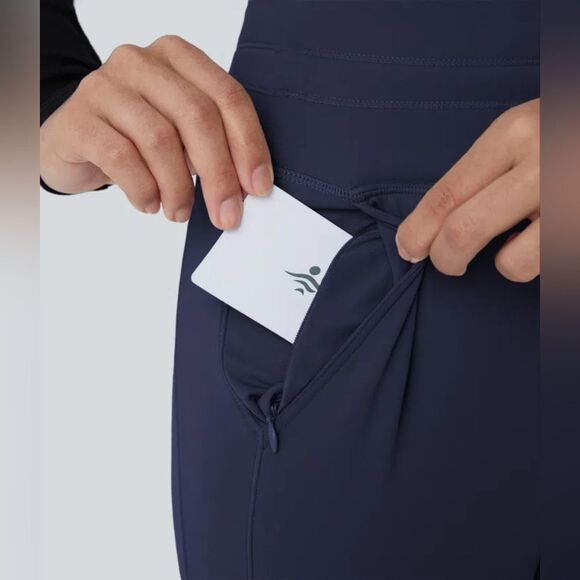 HALARA Softlyzero Plush High Waisted Drawstring Side Pocket Navy Blue Joggers - Picture 7 of 14